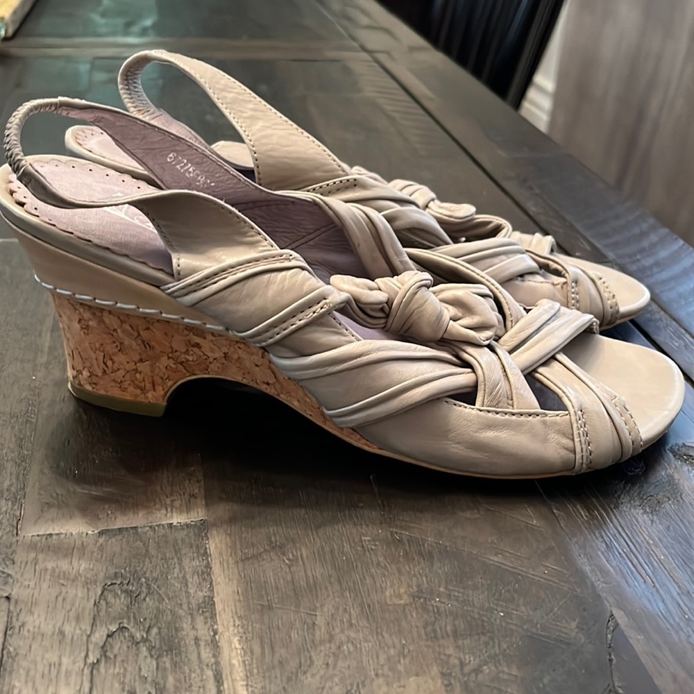 Grey leather wedges
